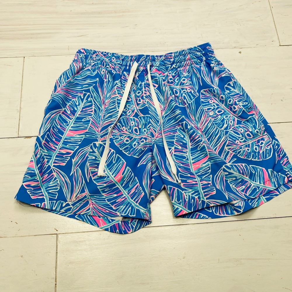 Chubbies Swim Trunks Mens Small Blue Tropical Leaf Print 5.5 Inseam Board Shorts